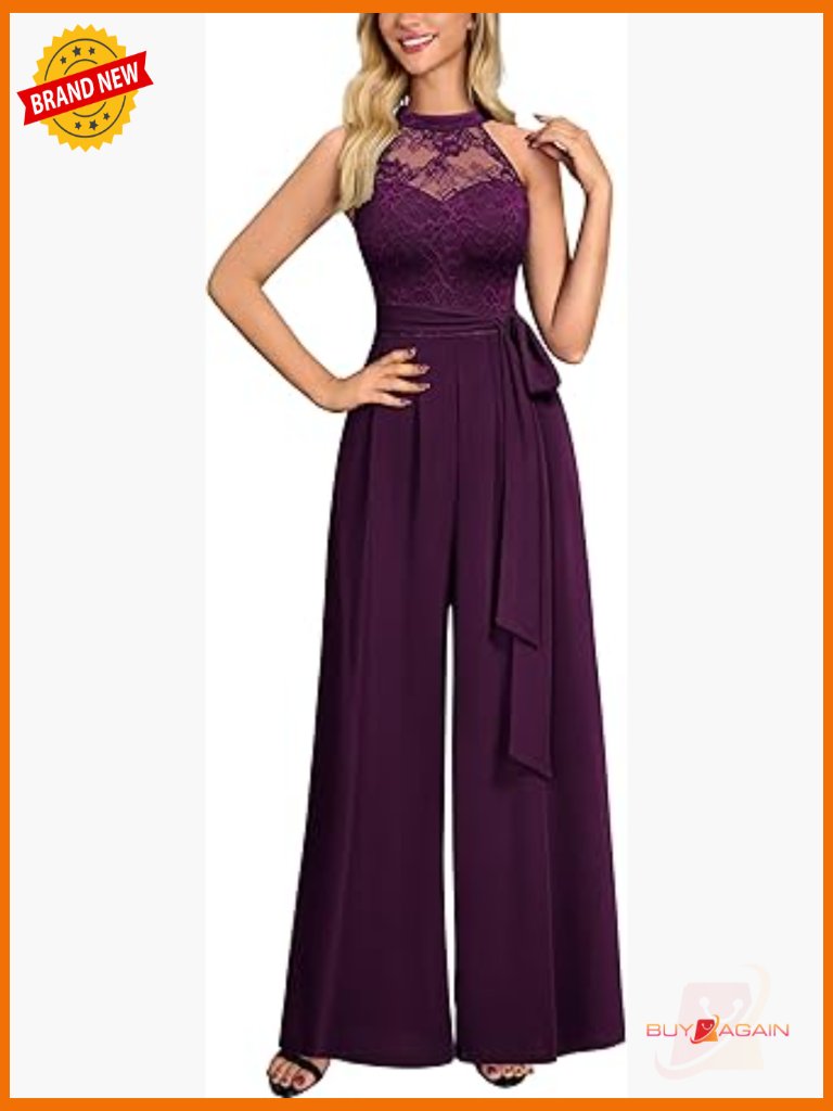 Sexy Halter Neck Lace Jumpsuit With Belt Size L